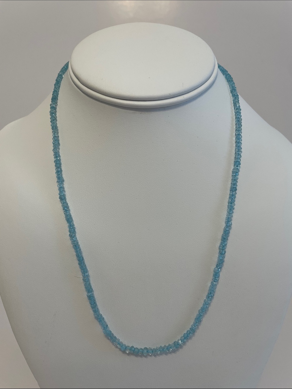 19” Genuine Light Blue Topaz Single Strand Rondelle Bead Necklace With 14K Clasp